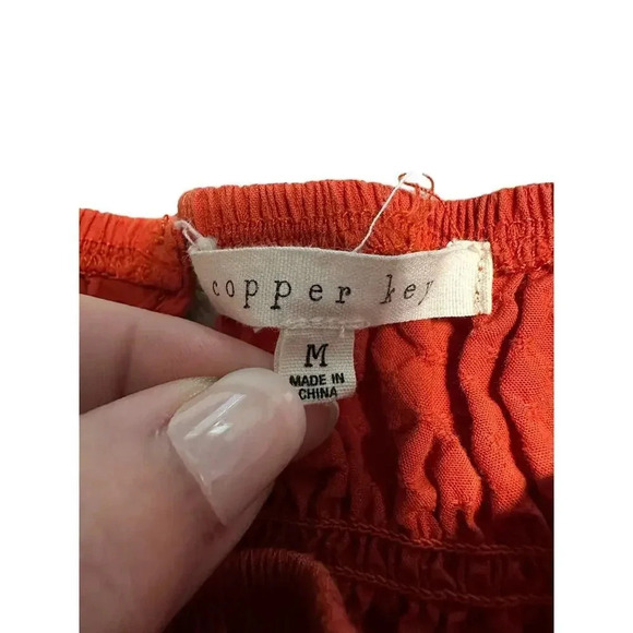 Copper Key Smocked Top Size Medium Orange Off Shoulder - Picture 5 of 7